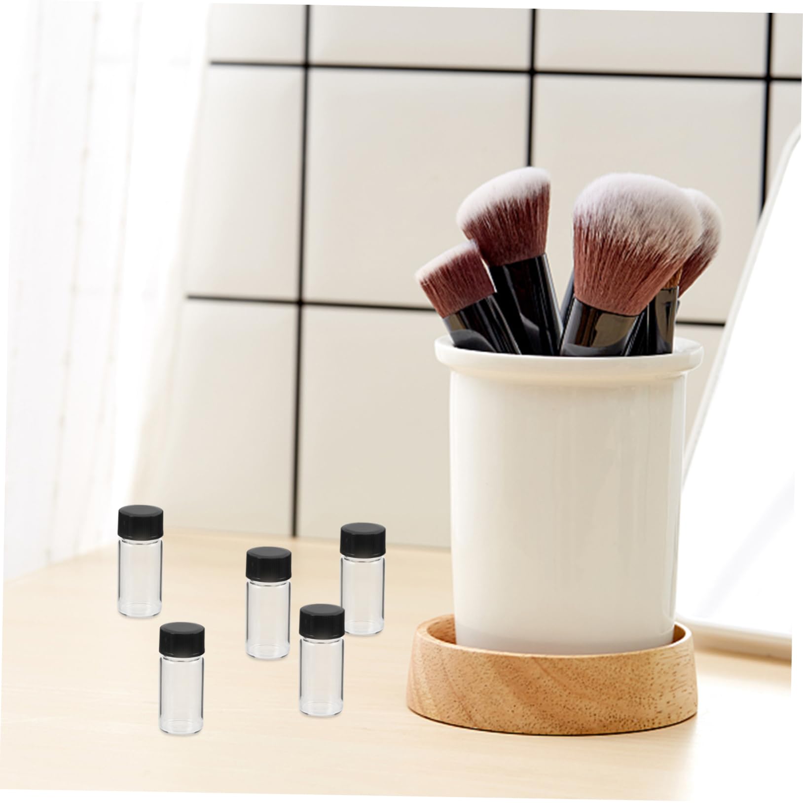 Vial Transparente de Muestra 5ml con Tapones, 100 Piezas | Vidrio y Plástico, Fondo Plano, Negro, Cierre Hermético, para Reactivo y Laboratorio