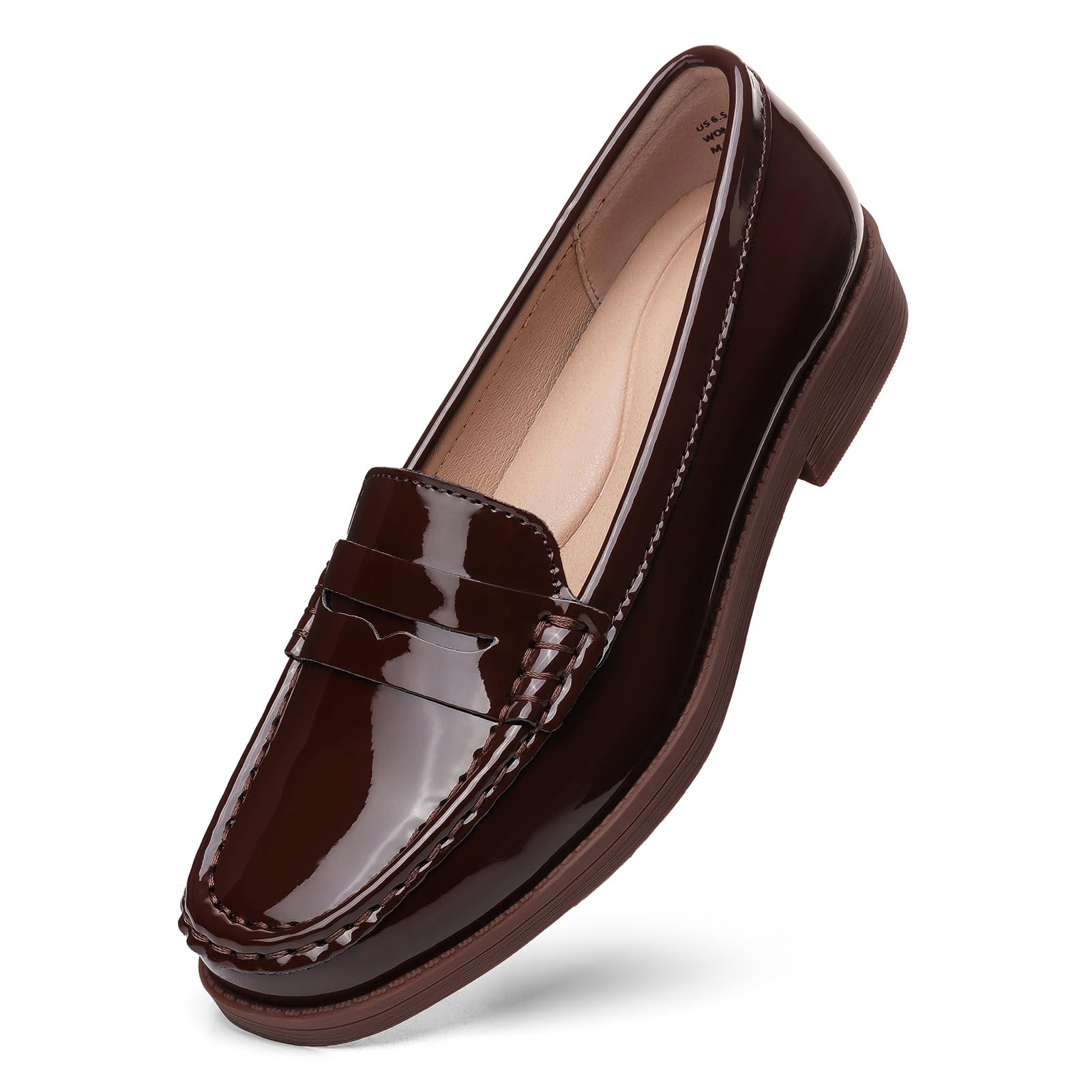 Geoeleph Women's Comfortable Leather Penny Loafers Cute Slip on Business Casual Dress Shoes Office Work Flats Lightweight Everyday Walking Shoes for Women