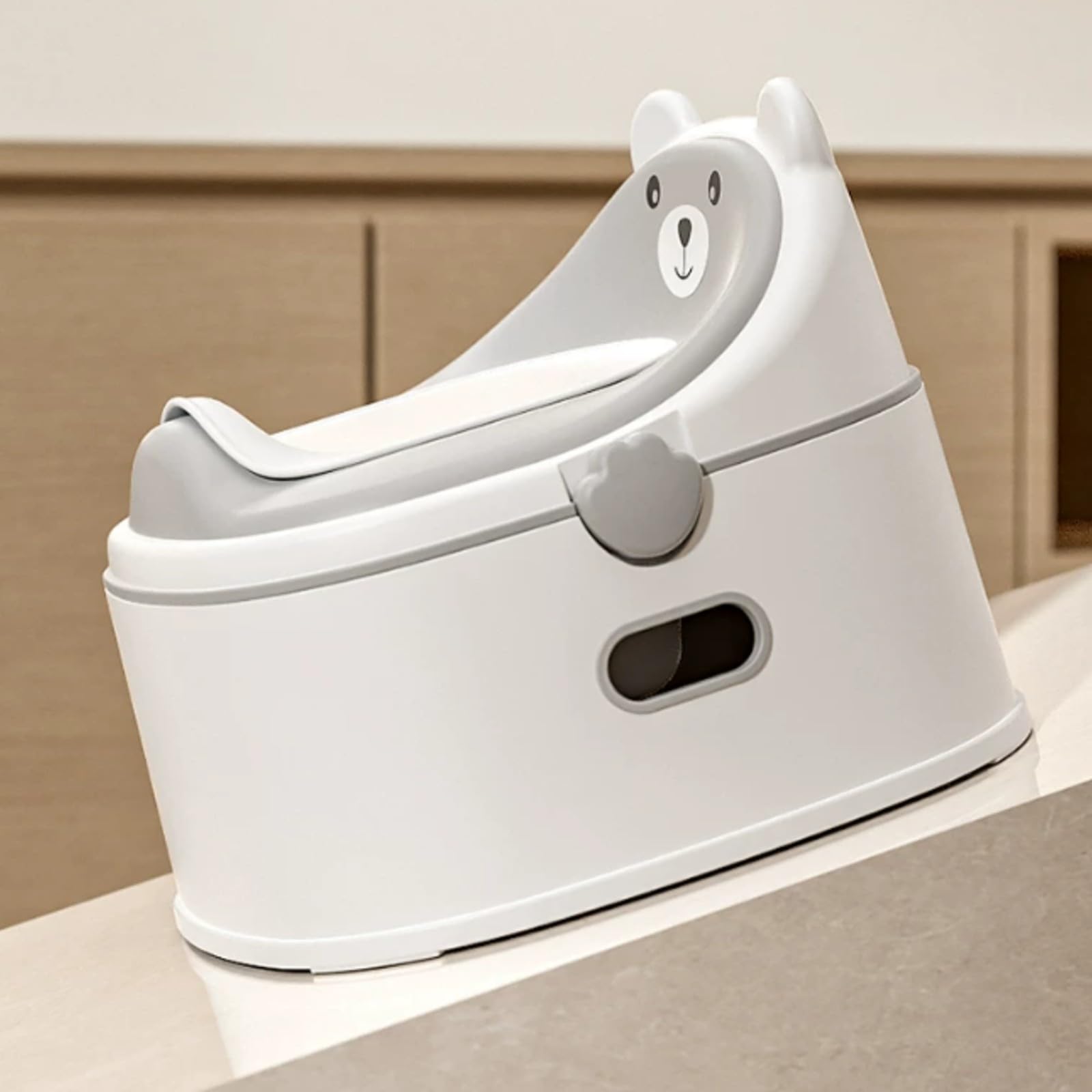 LOVIVER Vasino Funzioni con Schienale a Forma di Orso Multifunzione Vasino con Poggiapiedi a Due Livelli Sicuro per Casa Famigliare, Grigio