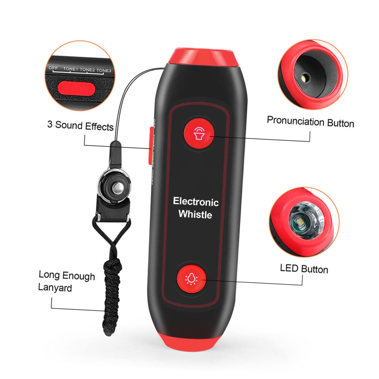 TOYANDONA Silbato Electrónico Portátil con Luz LED Sos y Linterna Silbato de Mano Multiusos para Árbitros Entrenadores Profesores y Actividades al Aire con Cordón Naranja sin Batería