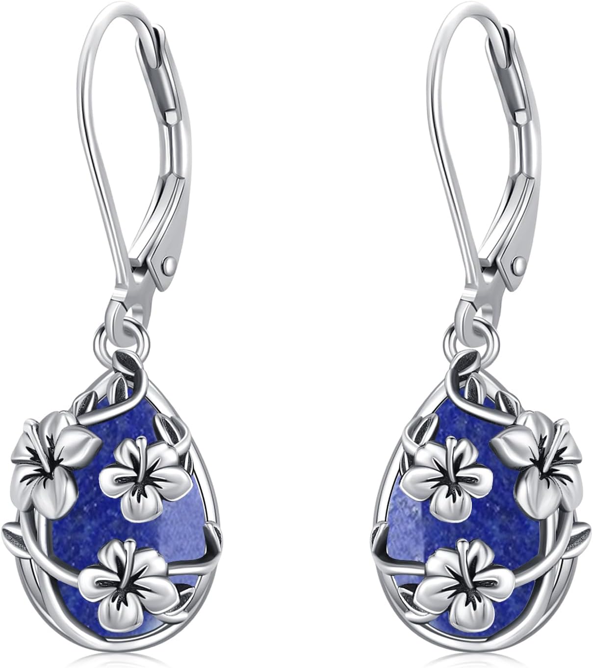 Flower Earrings 925 Sterling Silver Flower Teardrop Leverback Dangle Earrings Jewelry Gifts for Women Girls