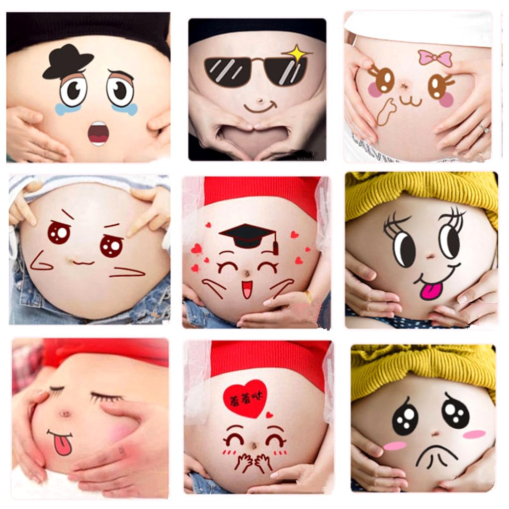 Photo Booth Props for Pregnant Woman Expectant Mothers Baring Belly Bump Paster Pregnancy Facial Expressions Sticker Unborn Baby