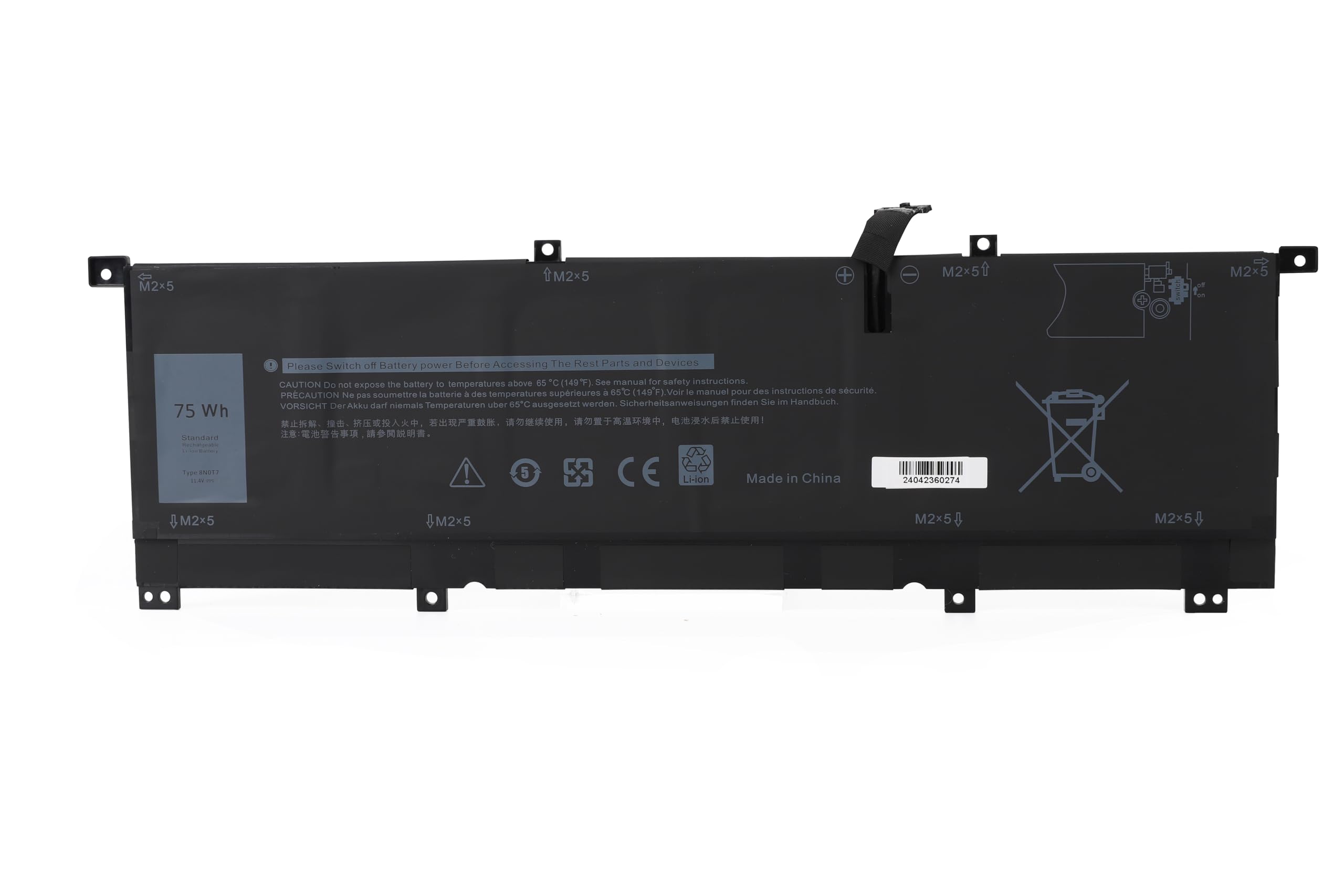 CRLYLC 8N0T7 Batteria per Portatile Dell XPS 15 9575 P73F001 15-9575-D1805TS D1805TS D2605TS D1605TS D1605TS D2801TS D2605TS i5-8305G i7-8705G 2-in-1 Precision 5530 2-in-1 0TMFYT 08N0T7 8NOT7Battery