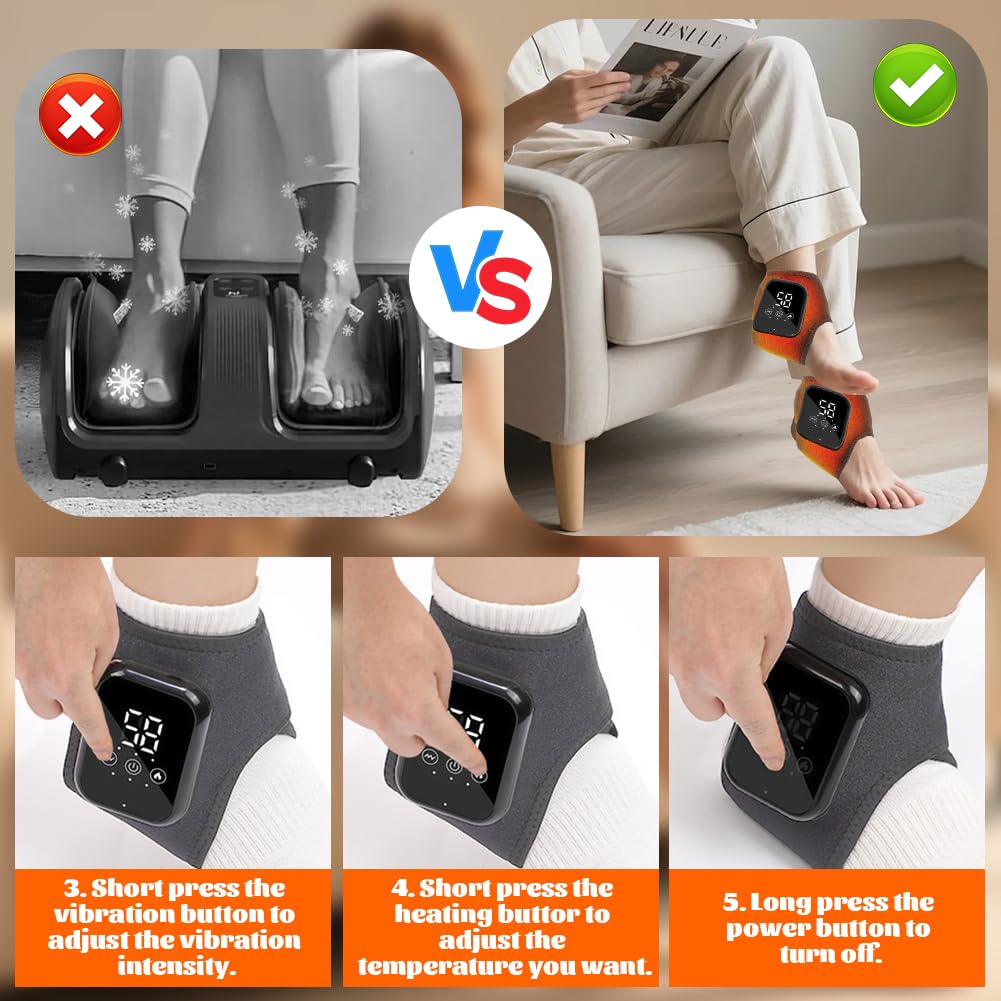 Massaggiatore per piedi elettrico 3 in 1, massaggiatore per piedi con 5 modalità di massaggio e 6 livelli di riscaldamento, portatile ricaricabile neuropatia (grigio, 2 pezzi)