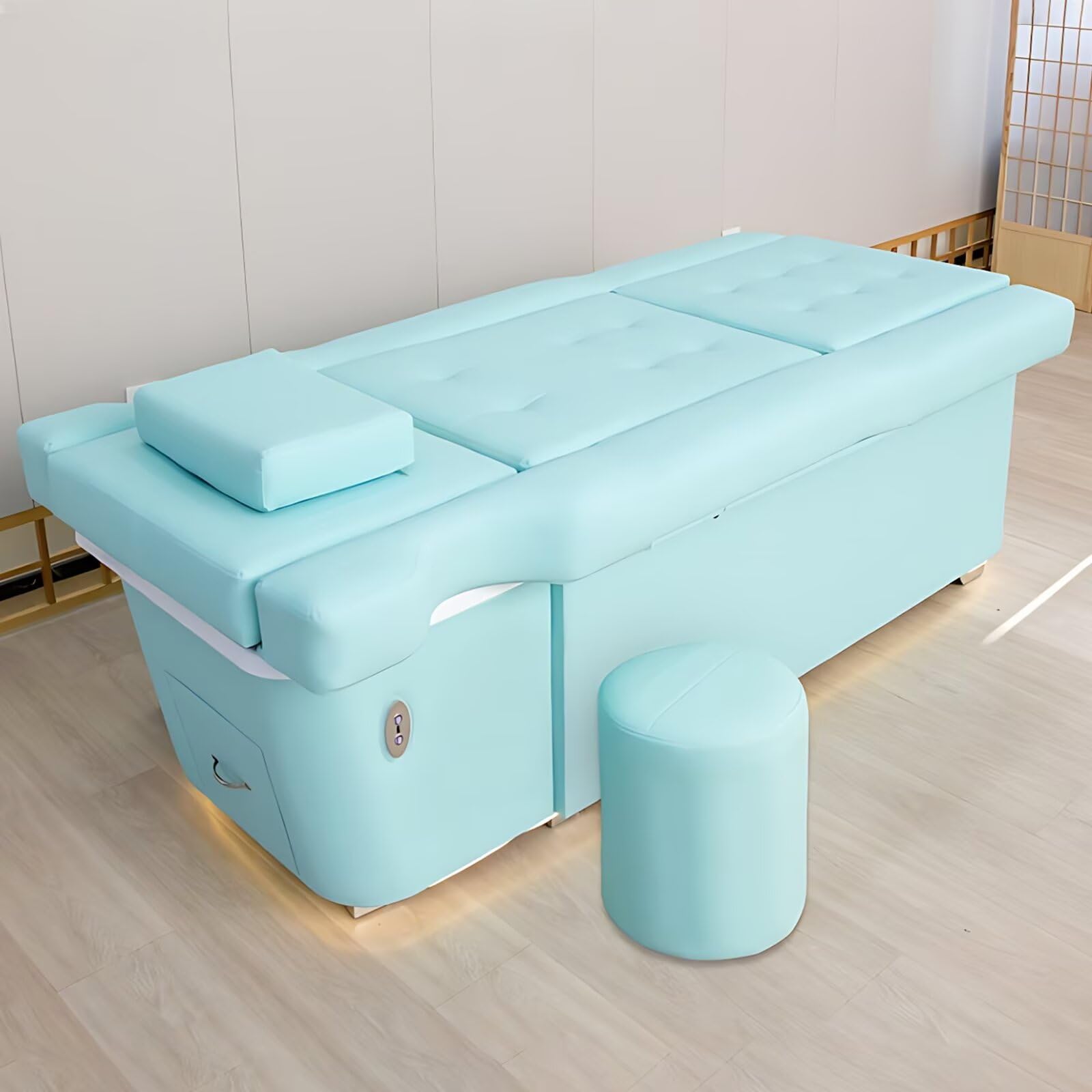 Electric Lifting Massage Shampoo Bed with Foot Bathtub Blue Luxury Pedicure Spa Chair Beauty Bed Includes Head Basin