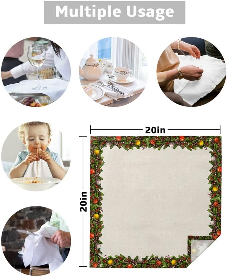 Berries Pine Cones Napkins Cloth Set Wedding Party Table Soft Kitchen Dinner Christmas(6pcs)