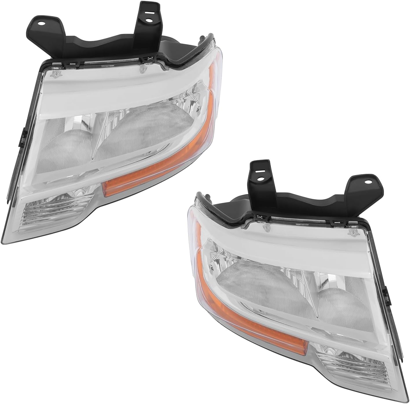 Halogen Headlight Assembly Fit for 2015 2016 2017 Ford Expedition w/Bulb, Front Headlamp Replacement FL1Z13008G, FO2503346, FL1Z13008H, FO2502346 (Driver+Passenger Side)