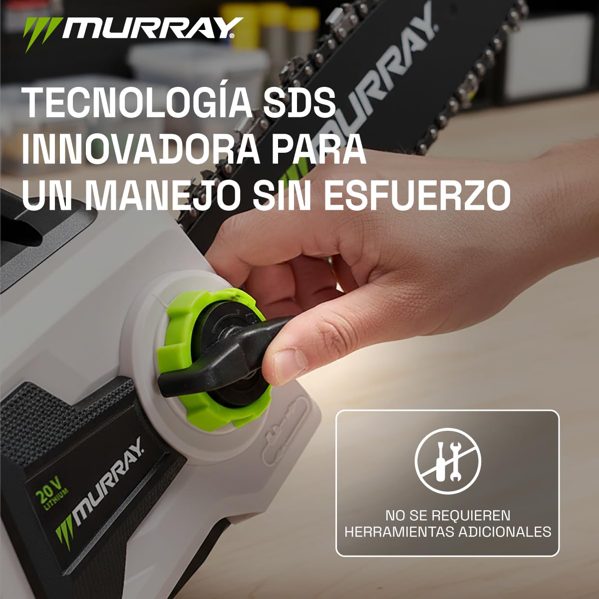 Murray Motosierra Inalámbrica 20V MU-BAT-CS30-KIT – Espada & Cadena 12", Función SDS, Freno de Seguridad Doble – Empuñadura Redonda, Gran Ventana de Aceite – Incluye Batería 4Ah & Cargador