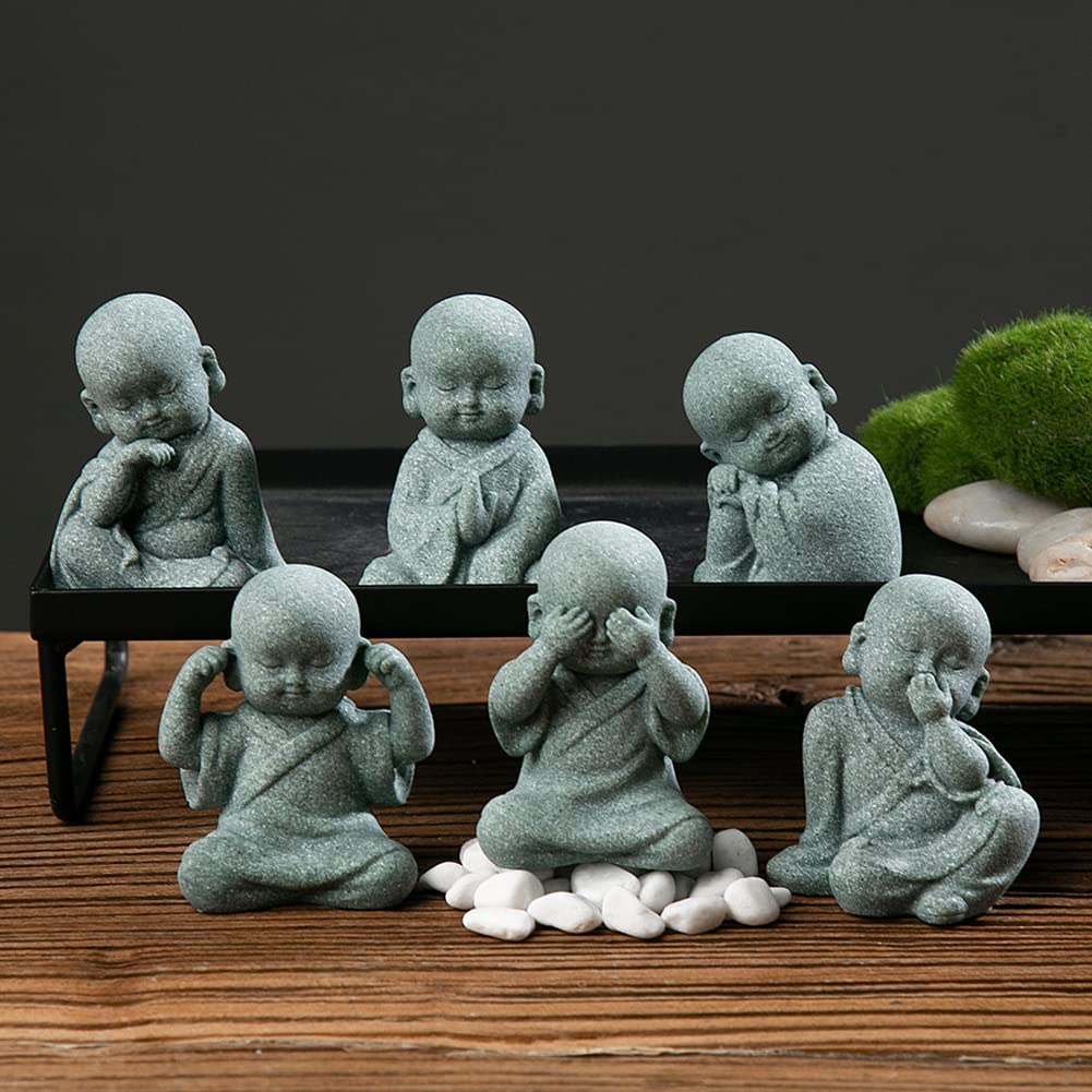 ZYWUOY Lot de 6 décorations en résine pour aquarium - Petit Bouddha de la sagesse - Bonsaï - Collines artificielles, paysage, statues de Bouddha