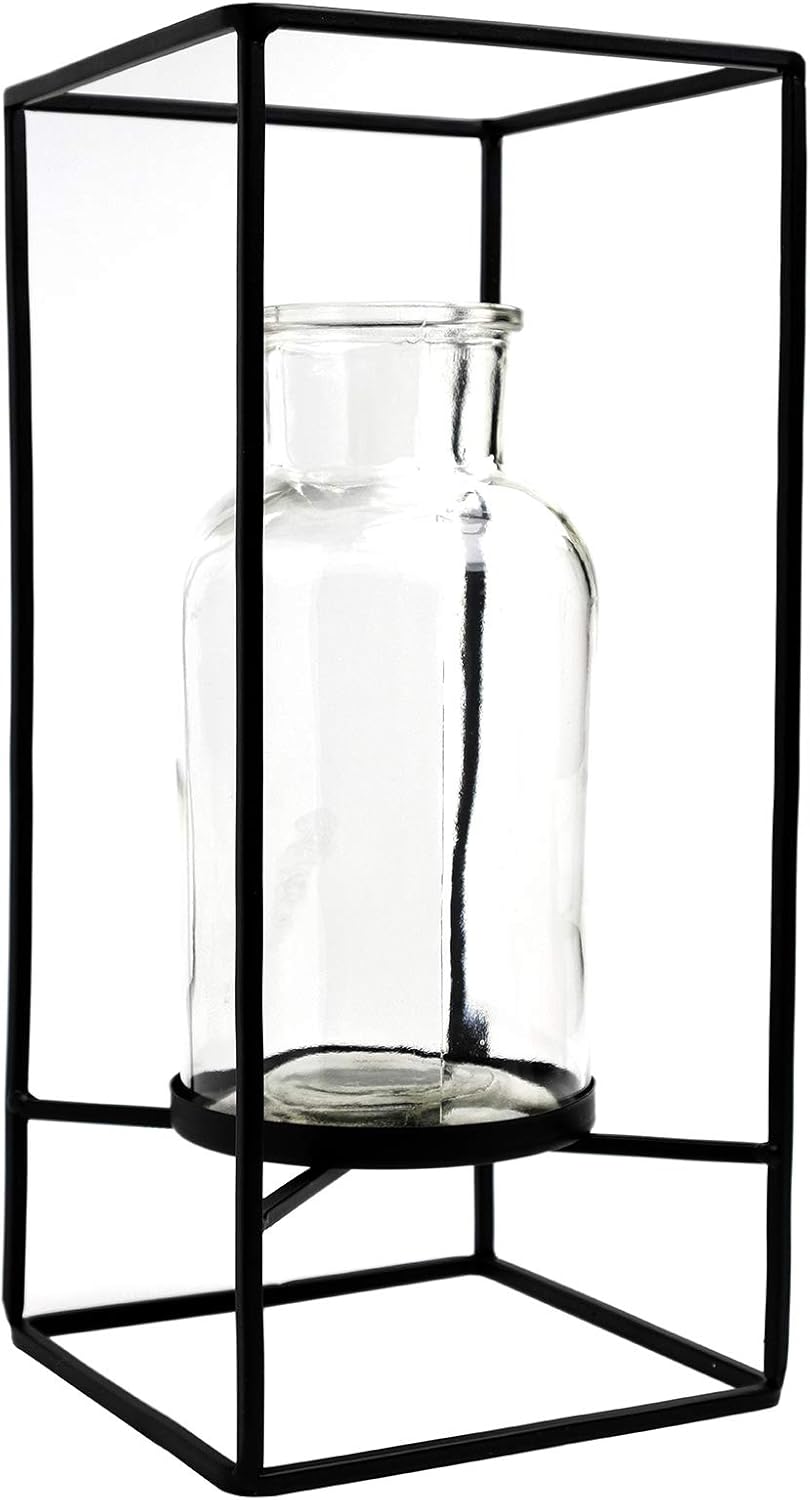 EXCELLO GLOBAL PRODUCTS Decorative Glass Vase with Metal Wire Stand: Clear Vase Decoration for Modern Home Decor (12.5" x 5.75")