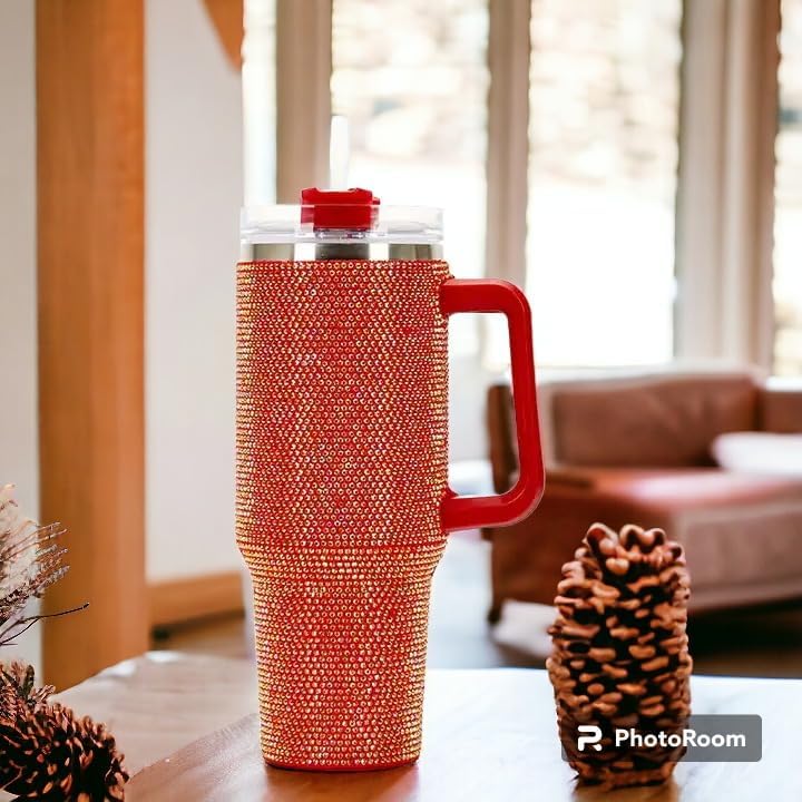 Miniatura 6 de The Baladiah Vaso de acero inoxidable de doble pared de 40 onzas con asa y popote, vaso simple y moderno, tapa de vacío trenzada, taza aislada para