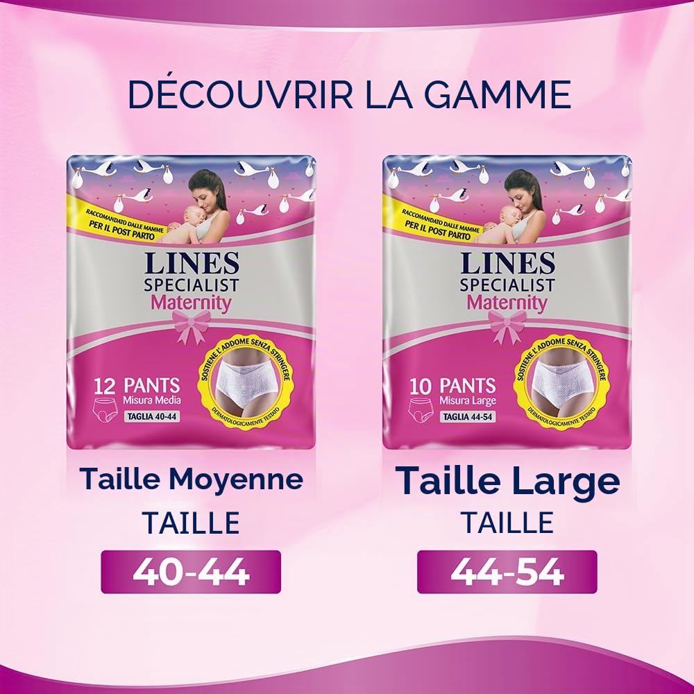 Lines Specialist Maternity Lot de 20 culottes absorbantes avec support d'abdomen et absorption rapide pour fuites post-accouchement, taille L