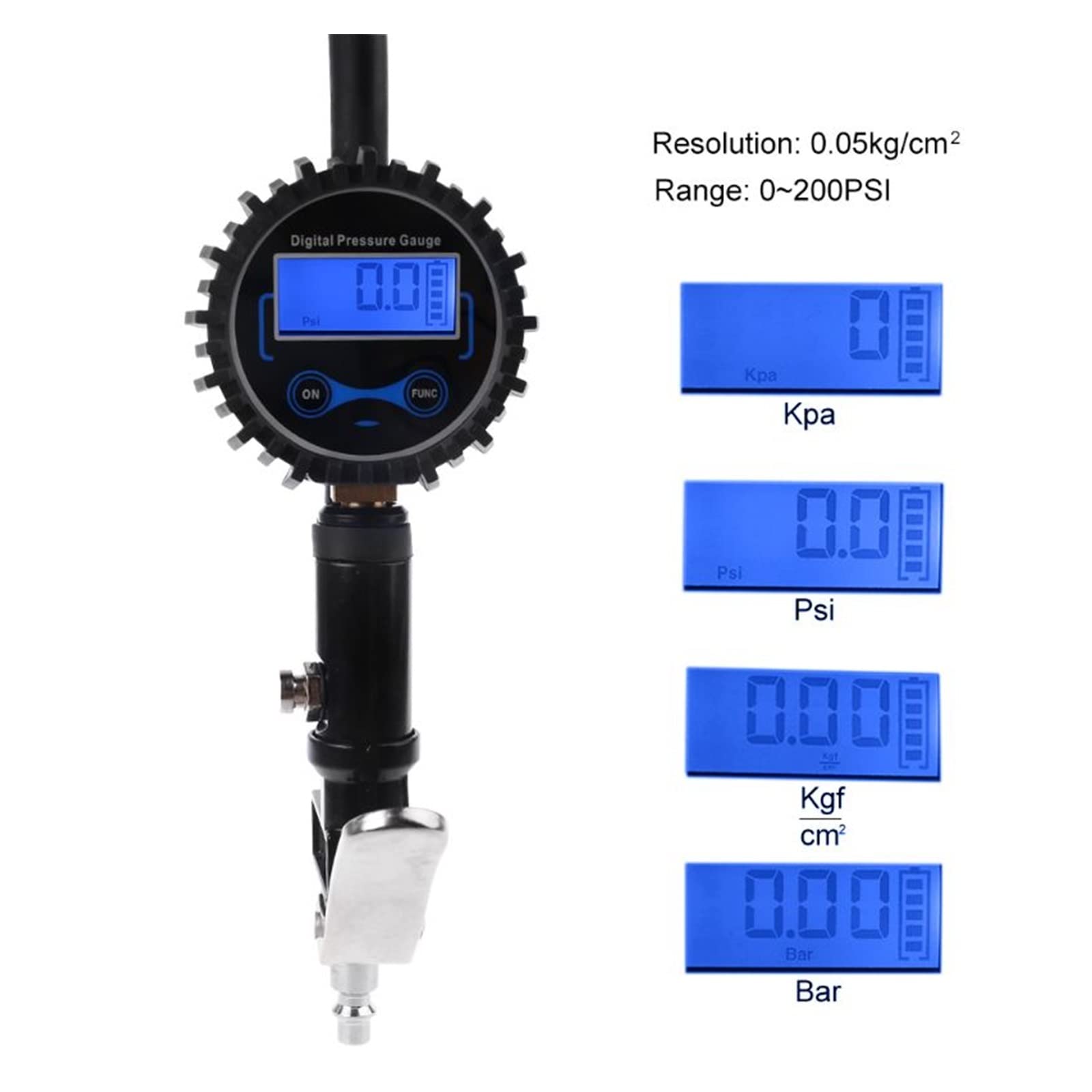 HMTE Inflador de neumáticos Digital con manómetro 200 PSI Mandril de Aire Apto para camión/Coche/Bicicleta