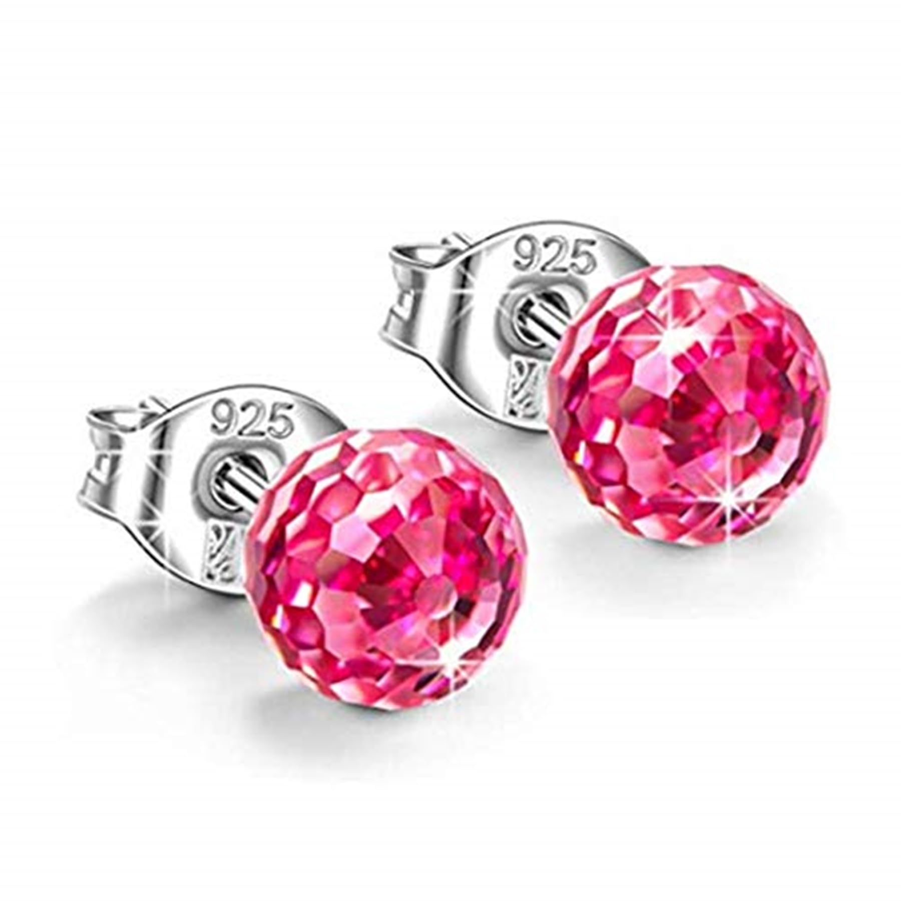 HOMEYU 925 Sterling Silver Aurora Borealis Ball Stud Earrings with Crystal Hypoallergenic
