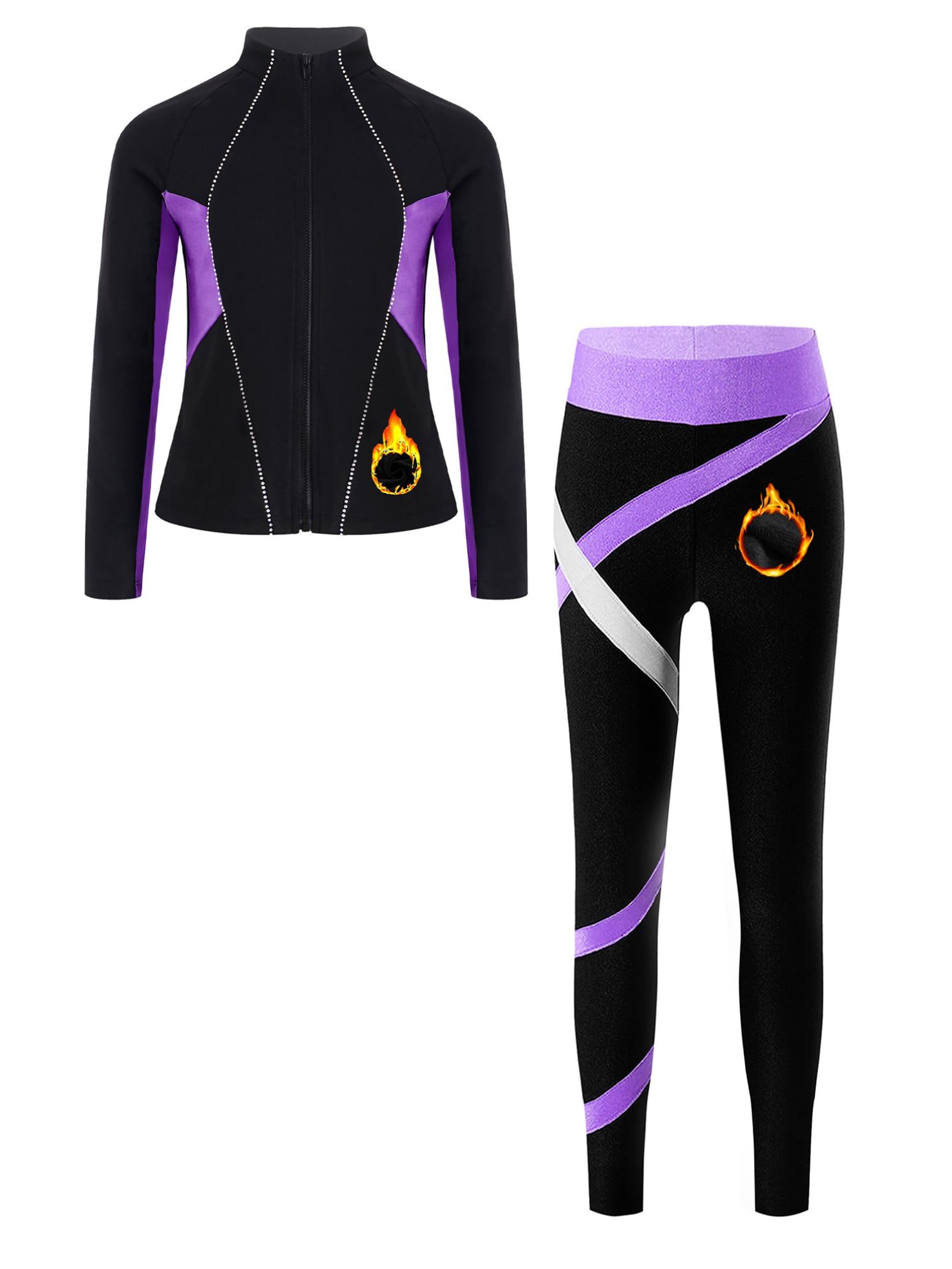 ranrann Ensemble Patinage Artistique Fille Veste Chaud Polaire avec Pantalon Collant Legging Tenue Patinage sur Glace Sport C Violet 9-10 ans