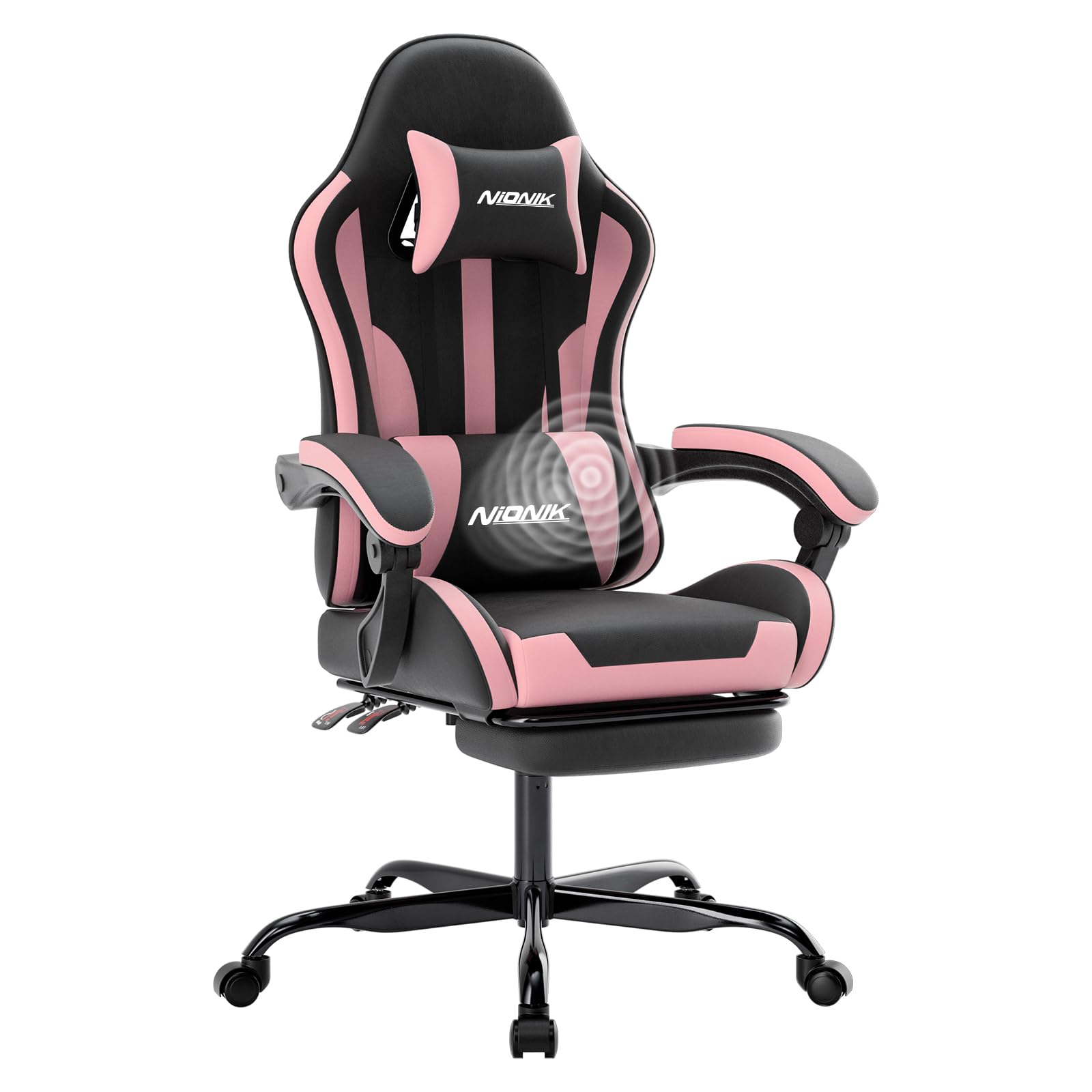 NIONIK Gaming Chair, Ergonomic Computer Chair with Footrest and Lumbar Support, Height Adjustable Game Chair with 360°-Swivel
