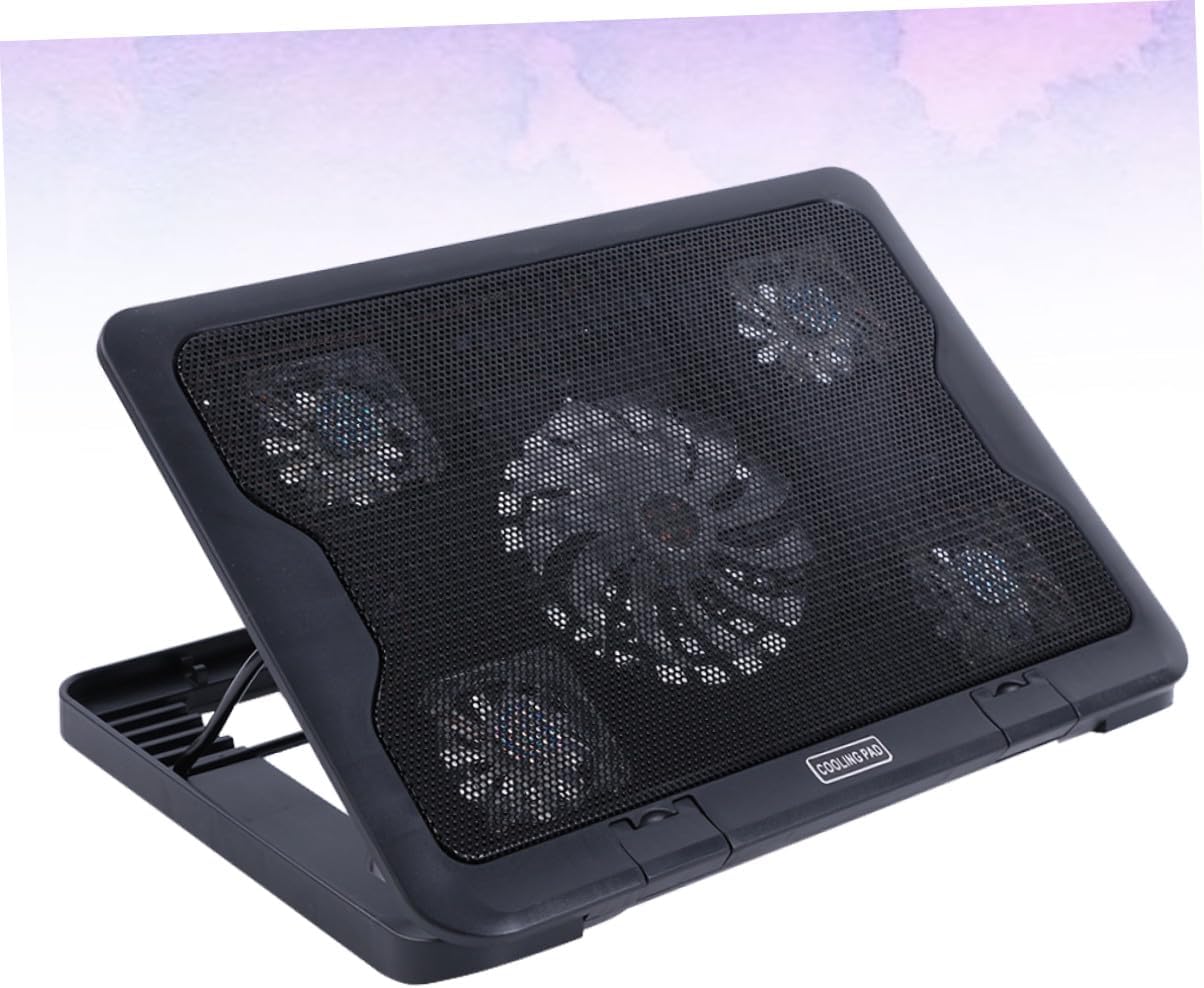 Laptop Cooling Pad with 5 Fans USB Powered Cooler Stand, Adjustable Angle Laptop Cooler Base for Gaming and Office Use, Anti-Skid Heatsink Bracket, Black