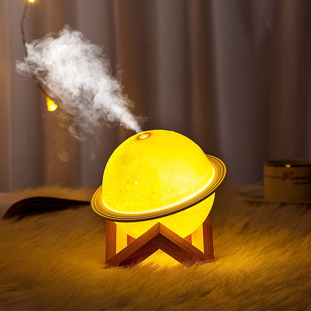 Moon Lamp Mini Humidifier,Cute Cool Mist Humidifiers for Personal Humidifier with USB 3 Colors LED night Light for Bedroom, kids Bedroom,Office desk, Quiet，Auto Shut-Off