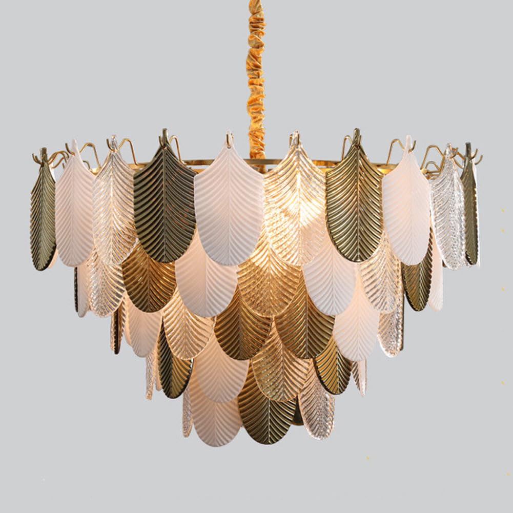 KXEcoLife Creative modern leaf chandelier, Scandinavian light luxury crystal for living room villa bedroom dining lamps and lanterns,40cm