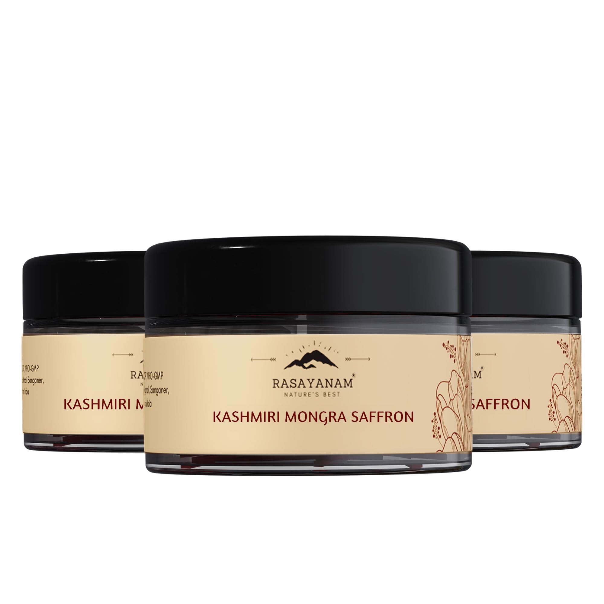 Rasayanam Pure Kashmiri Mongra Saffron/Kesar/Kumkuma Puvvu/Keshar | Tested Grade A As Per Iso 3632 | From The Finest Farmland Of Pampore, J&K - Pack Of 3-70 Gm