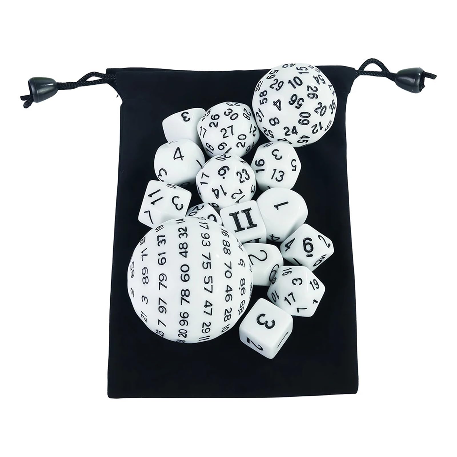 15 sztuk zestaw wielościennych kostek z torbą D3-D100 6 kolorów gra planszowa akcesoria hobby prezent świąteczny(WHITE)
