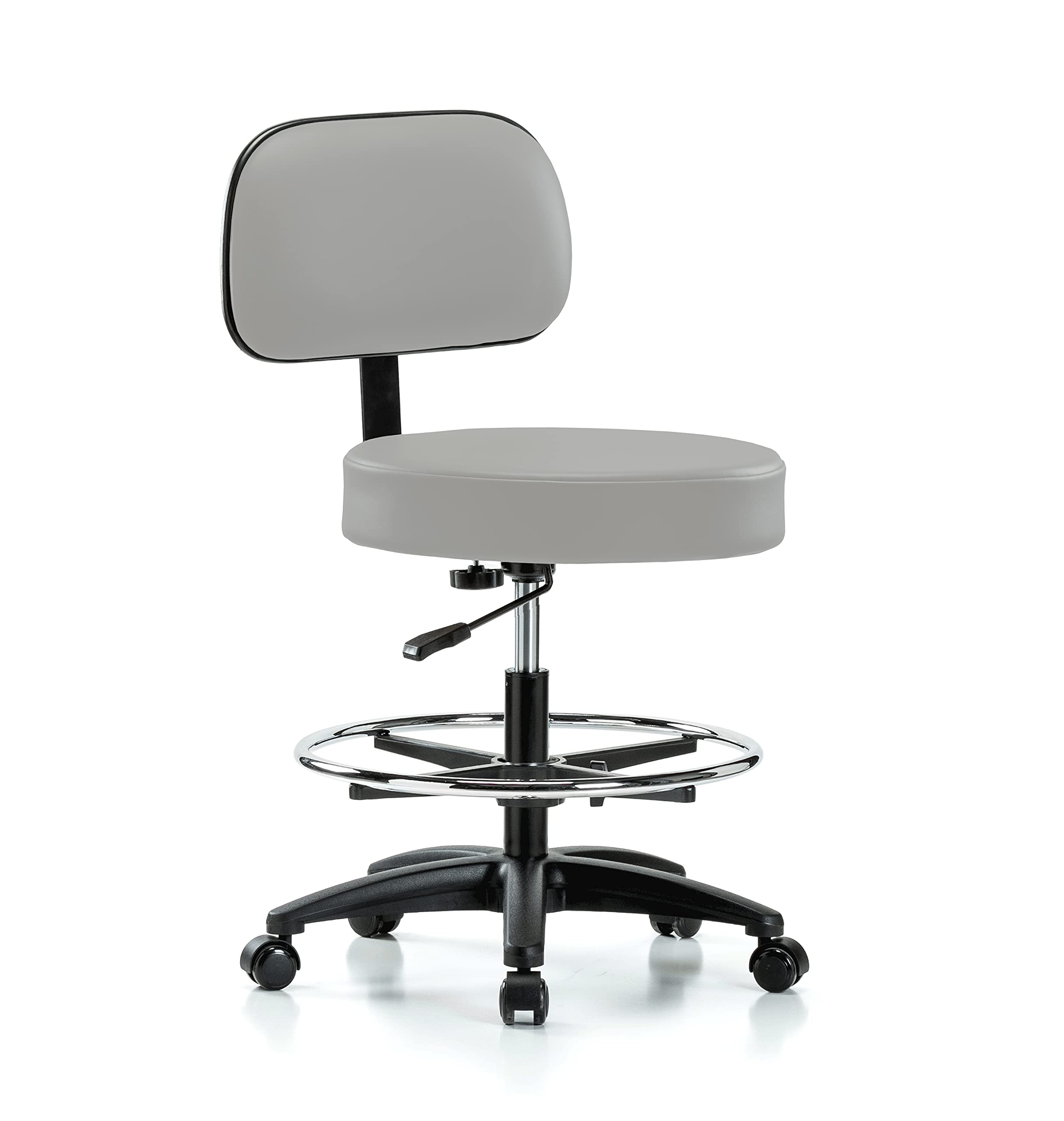 Perch Basic Exam Stool with Foot Ring, Casters, 21-28.5", Grey