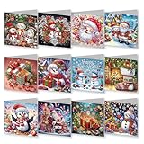 12 Piezas Diamante 5D DIY Tarjeta de Navidad Papá Noel Tarjetas de Felicitación de Navideñas Kits Pintura de Diamantes Tarjetas de Navidad para Adultos Niños Artesanía Postales para Festival Regalo