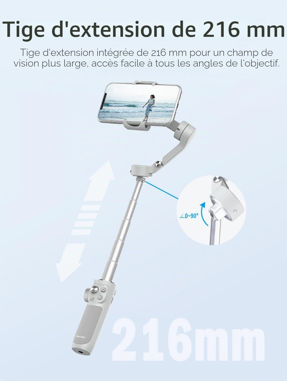 FeiyuTech Vimble 4 Stabilisateur Smartphone,Suivi 4.0 AI,Stabilisateur iPhone Pliable à 3 Axes pour VLOG,Reels,Youtube&TikTok,Live Stream,Compatible iPhone/Android,Barre d'extension Intégrée