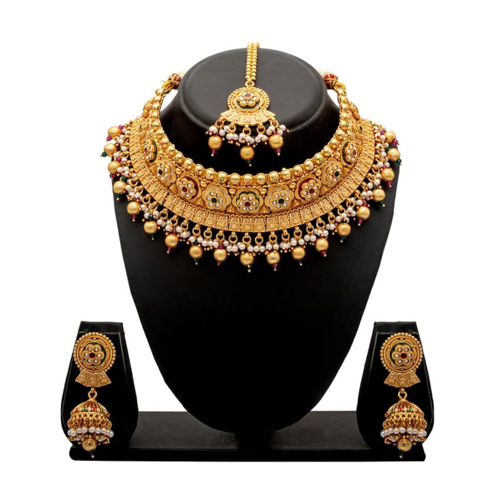 Traditional Gold Plated Kundan & CZ Studded Choker Necklace Set