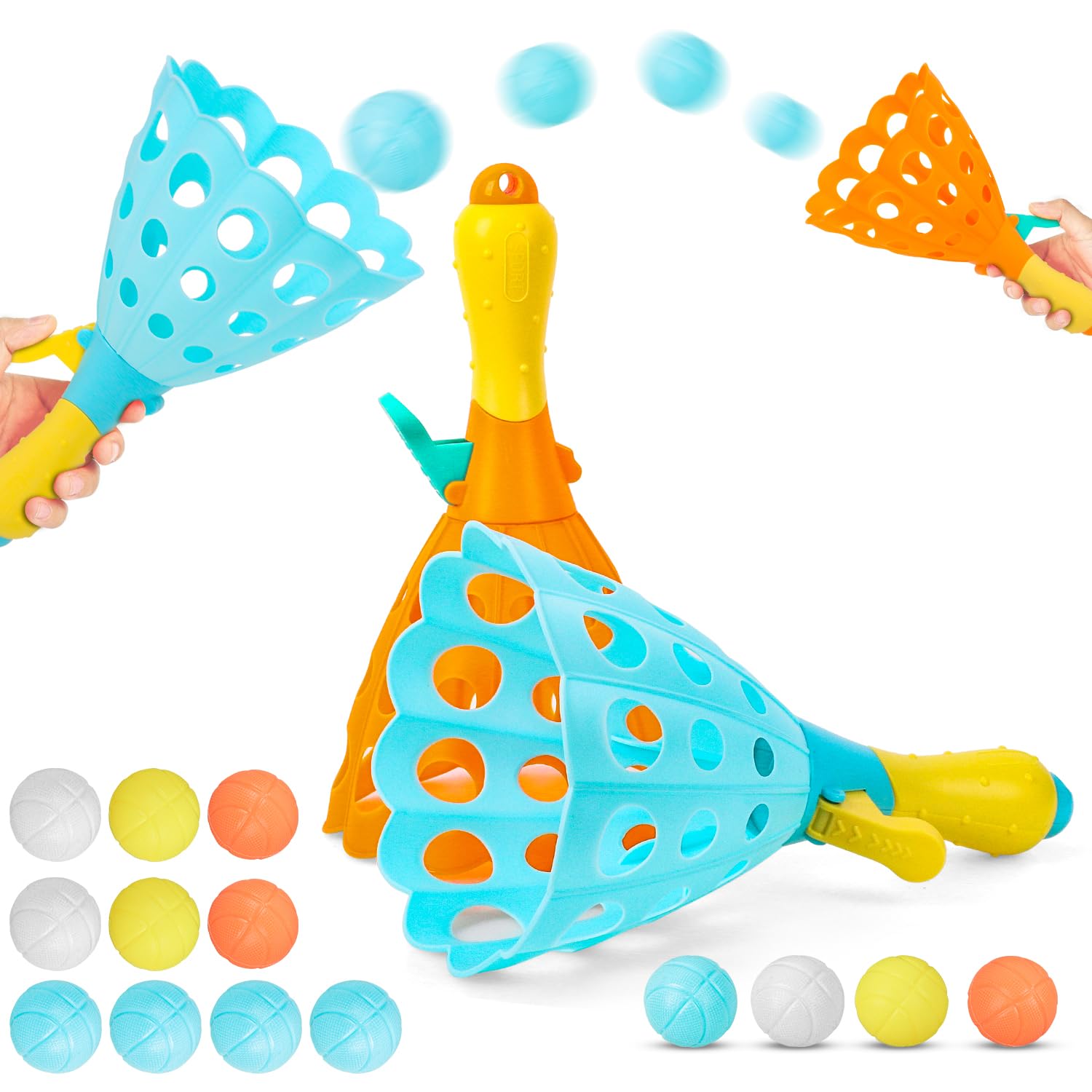 Dncvb Click and Catch Ball Game with 2 Launch Baskets and 10 Balls Pop and Catch Ball Kids Launch Basket Game Outdoor Indoor Activities for Kids, Outdoor Garden