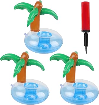 Inflatable Pool Float Drink Holder 3 Pack Palm Tree Drink Floats Poolside Cup Holders Adults Hot Tub Bath Floaties for Swimming Pool Hawaii Party Summer Beach Party Supplies