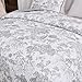 WONGS BEDDING Grey Quilt Set Queen Size, 3 Pieces Botanical Bedspreads Set Lightweight Microfiber Grey Toile Plants Pattern Coverlet Home Decor for All Seasons(96