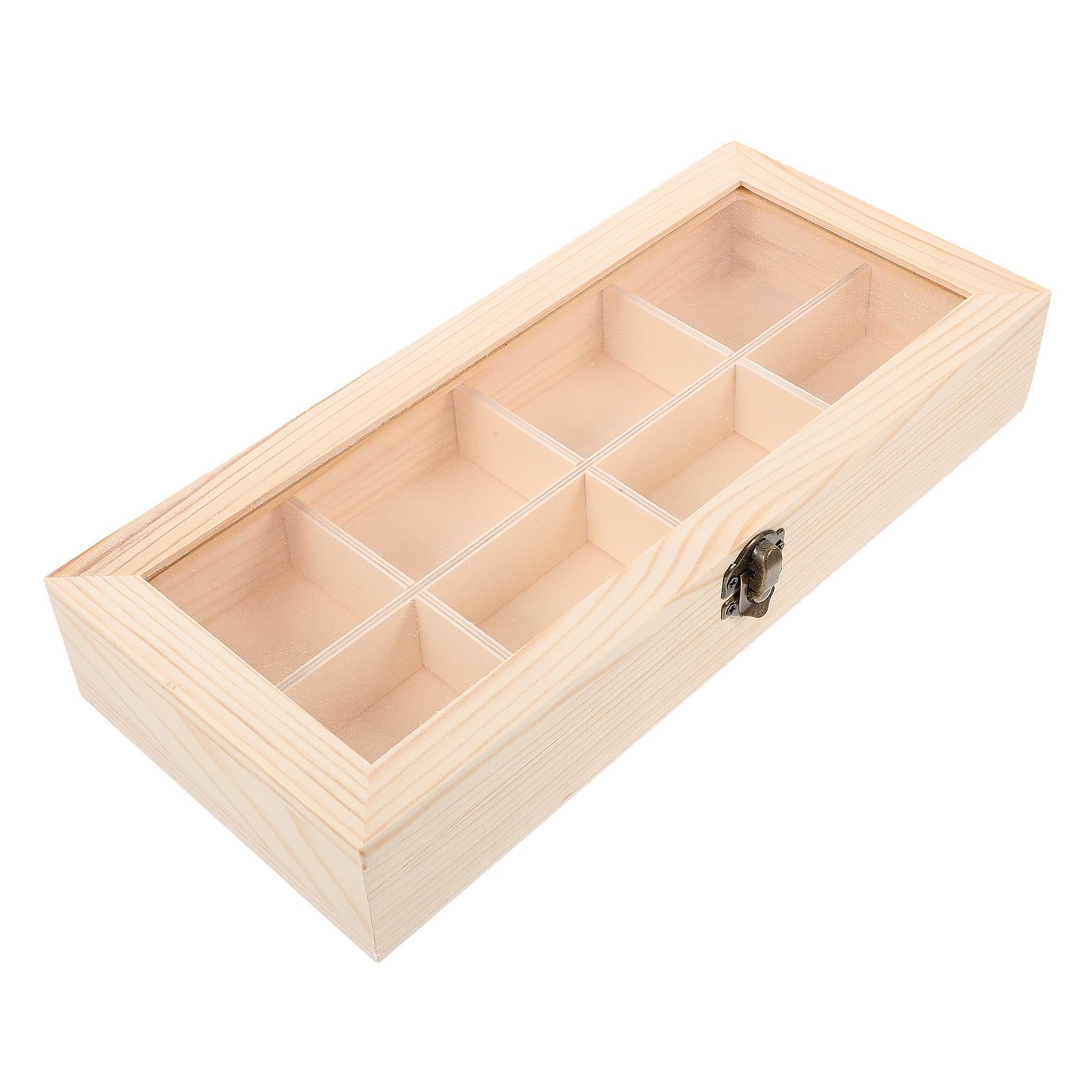 RORPOIR Wooden Tea Bag Storage Box Storage Organizer with 8 Compartments and Glass Lid, Portable Dust-free for Tea Bags and Jewelry, for Travel and Desktop Use
