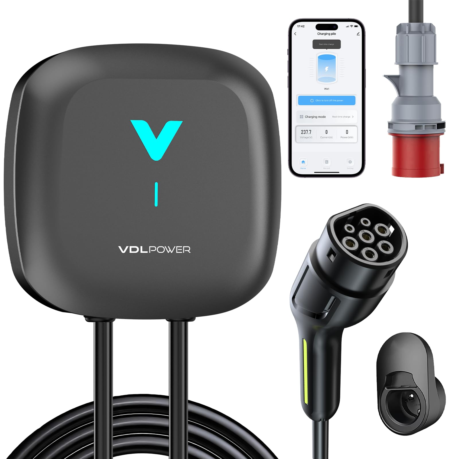 VDLPOWEREU Wallbox , Cargador para Vehículo Eléctrico 22kW,6-32A Type 2 Trifásico, Wi-Fi, Bluetooth, Interior/Exterior, soporte de enchufe, Protección IP67 para BEV/PHEV - 2