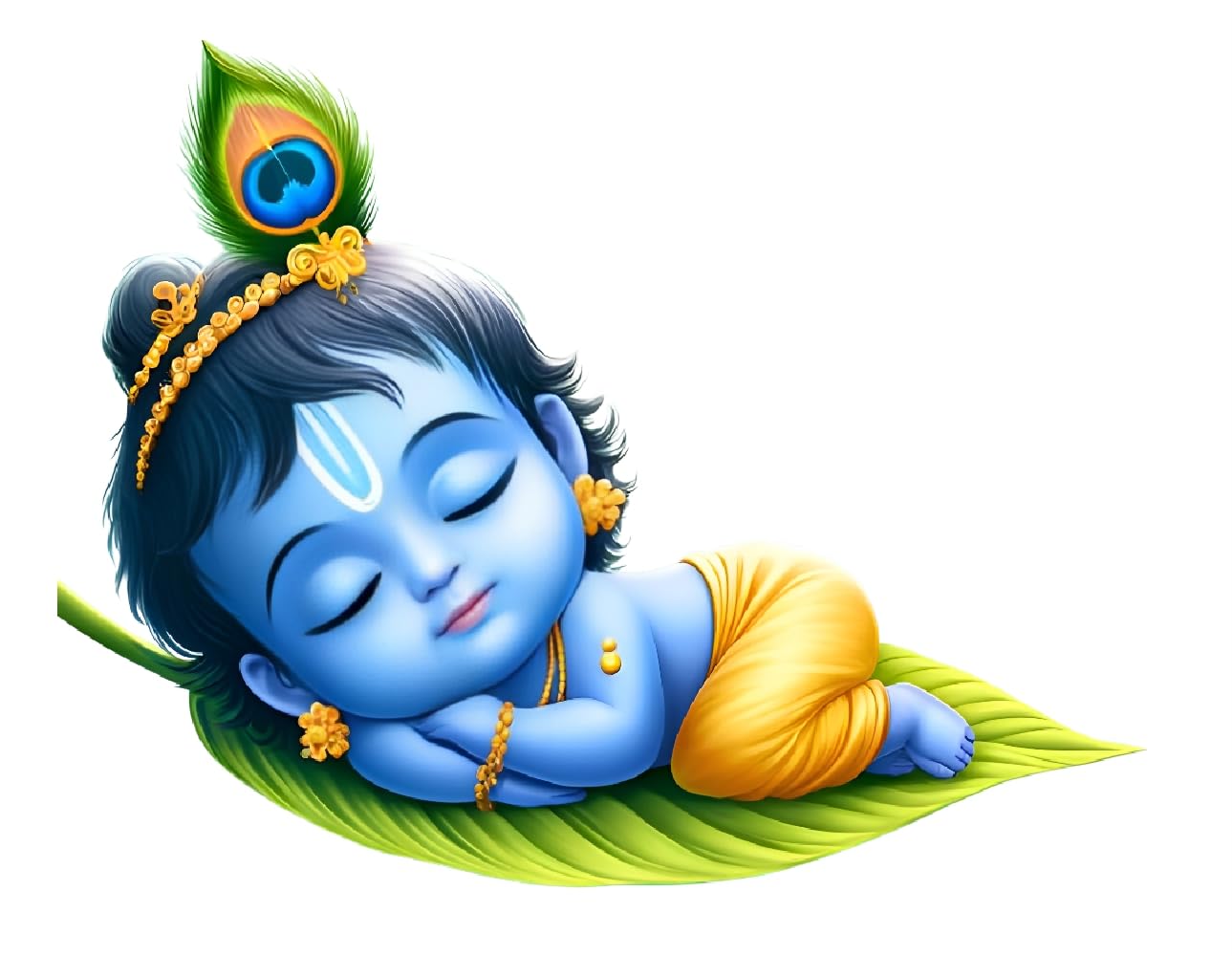 Akki Wold Lord Krishna Sleeping Leaf Decorative Wall Decal Sticker, Size - 60x46cm, Hindu Deity Theme Sticker, Kids Room Decor Sticker