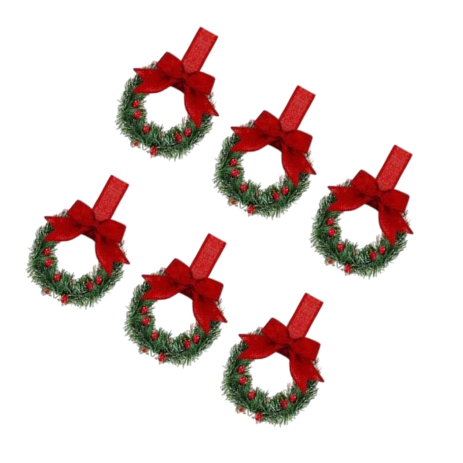 6Pcs Artificial Berries Wreaths with Ribbon Bows Small Christmas Wreaths for Kitchen Cabinet Door Window Porch Wall Christmas Ornament