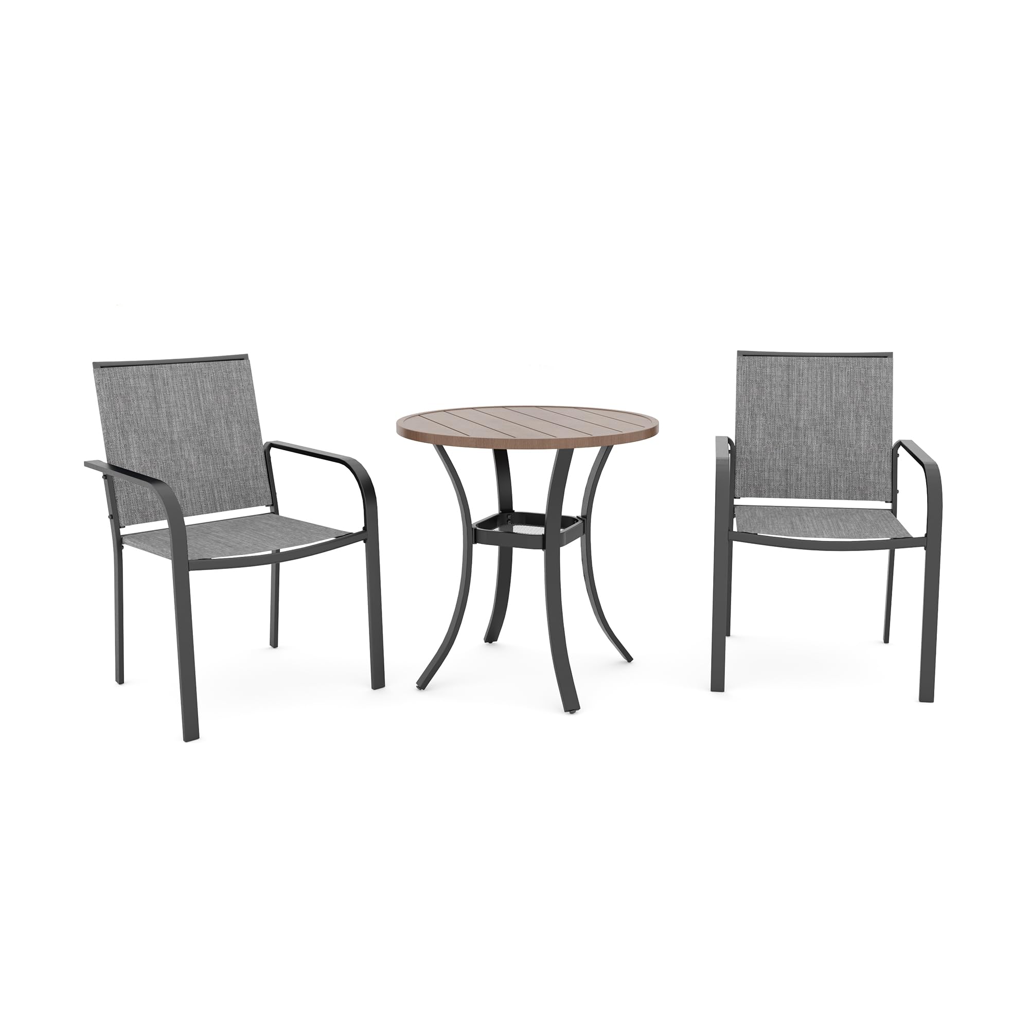 Anmutig Outdoor Bistro Set for 2, Stackable Chairs &amp; Metal Table, Grey