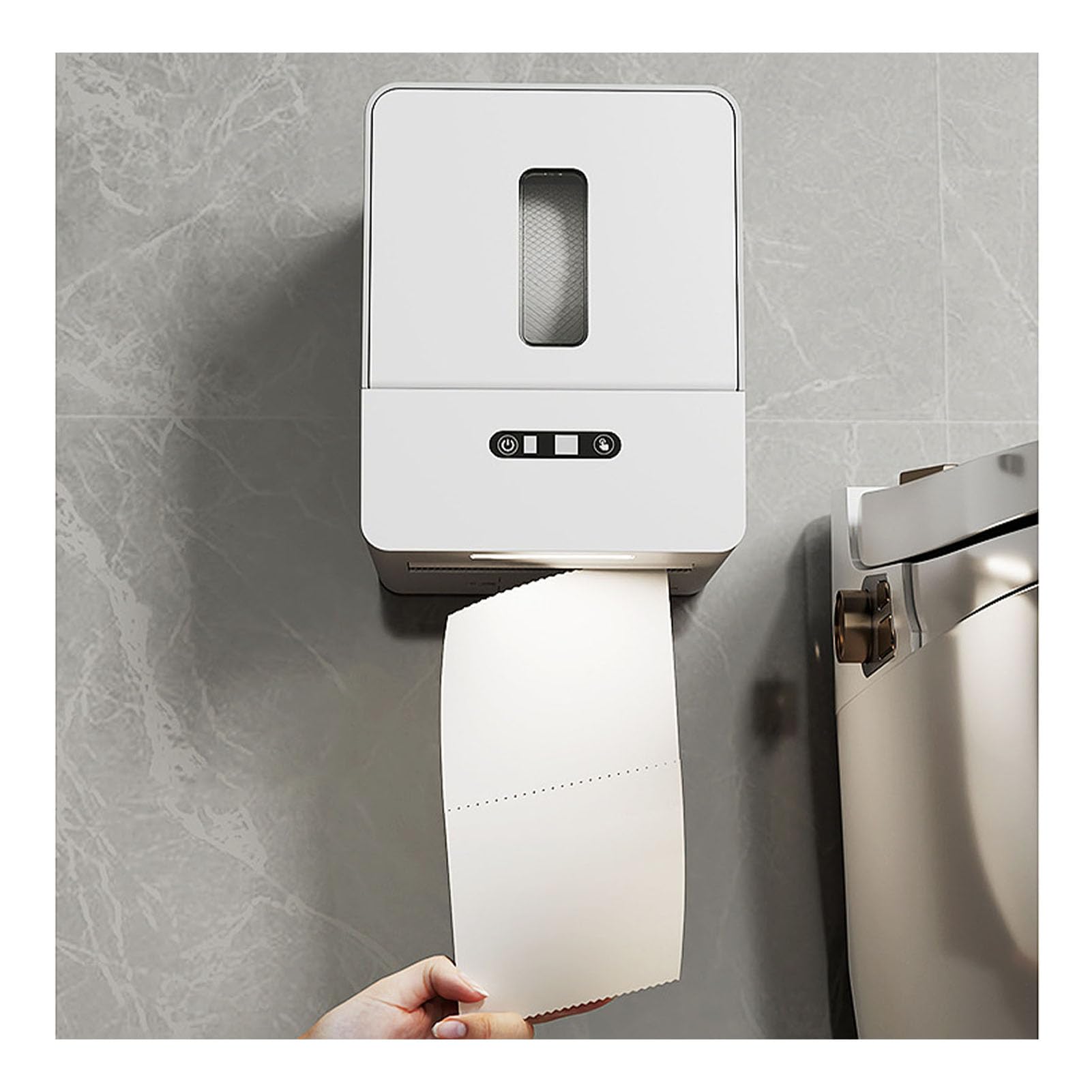 USB Charge Touchless Toilet Paper Dispenser with Night Light - 3 Levels to Dispense Papers