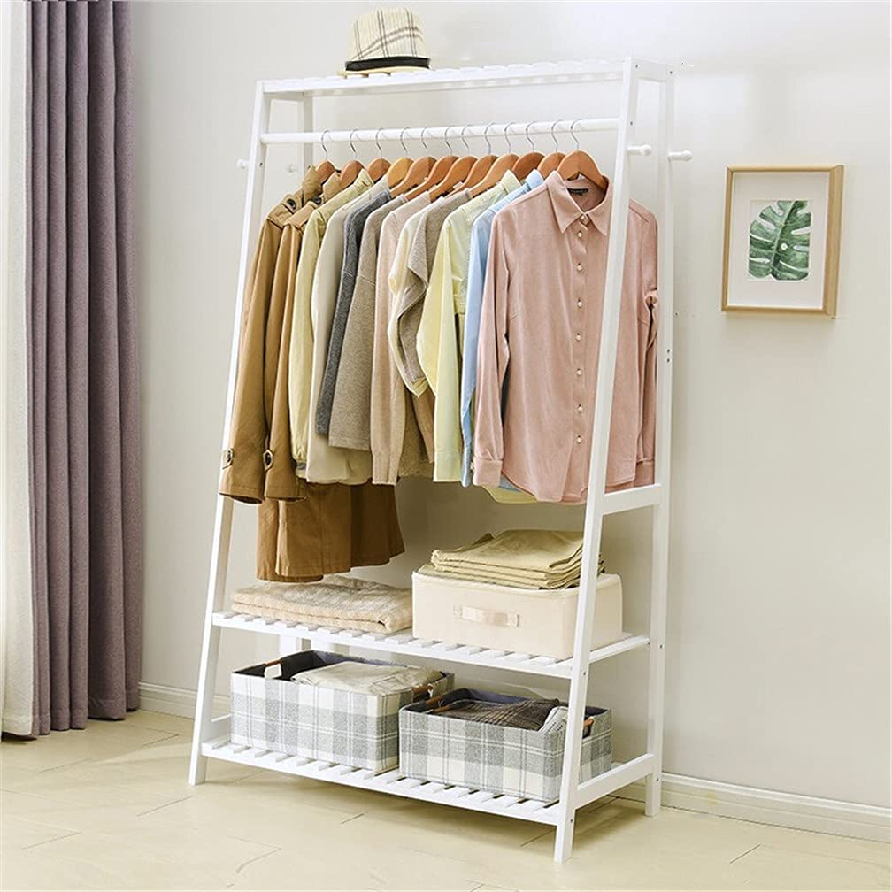 Scaffale in legno con 2 ripiani e 1 asta, organizer ideale per abbigliamento e scarpe per hotel e camere da letto, design durevole, elegante e salvaspazio (100 x 44,5 x 165 cm)