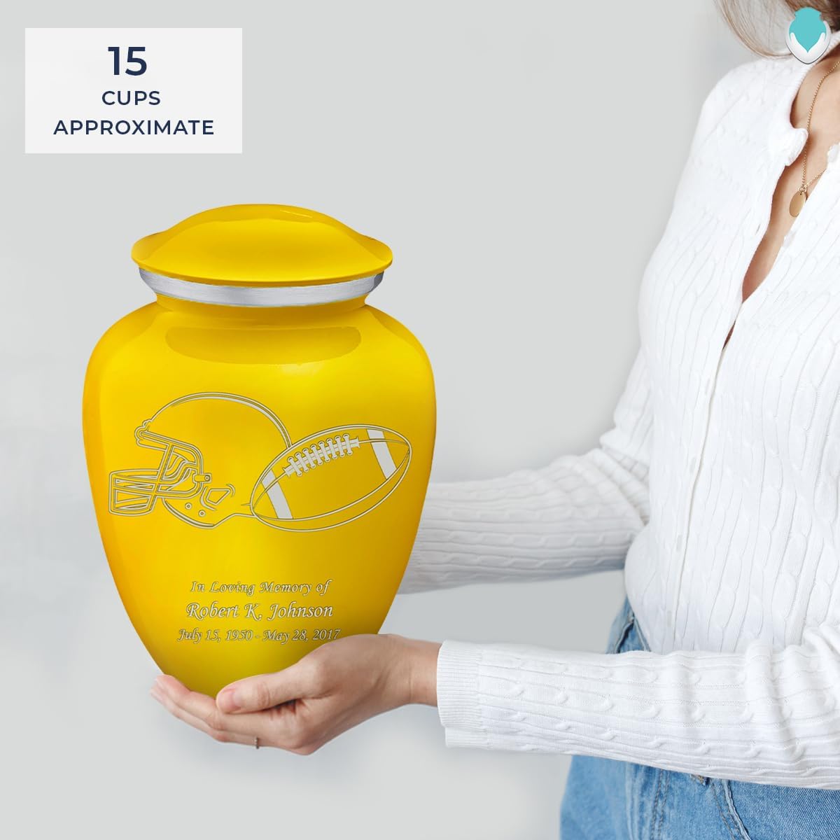 Geturns - Adult Personalized Football Cremation Urns for Human Ashes I Large Yellow Funeral Urn for Men and Women I 200 lbs