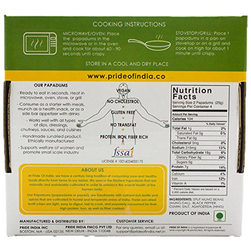 Pride Of India - Mung Bean Plain Papadum Lentil Crisp, 10 Count (3.53Oz - 100Gm) - Plant Based Protein Snack, Gluten-Free Vegan Crackers, Healthy Bean Chips, Traditional Handmade Indian Low Carb Food #TOP1