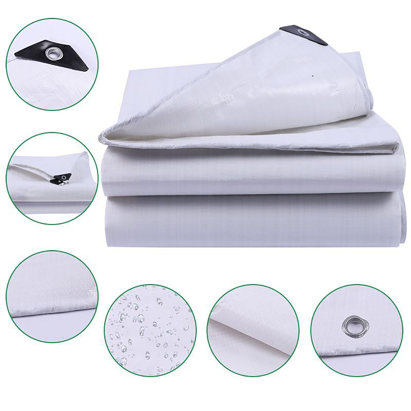 Lona Impermeable Exterior 270 x 330 cm Resistente a Los Rayos UV Lona de Plástico PE con Ojales, 120 G M² para Terrazas Muebles Leña Jardín Piscina Coche, Blanco