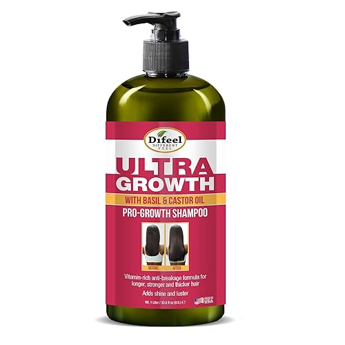 Difeel Champú Ultra Growth con albahaca y aceite de ricino, 33.8 onzas, sin sulfatos para promover el crecimiento del cabello