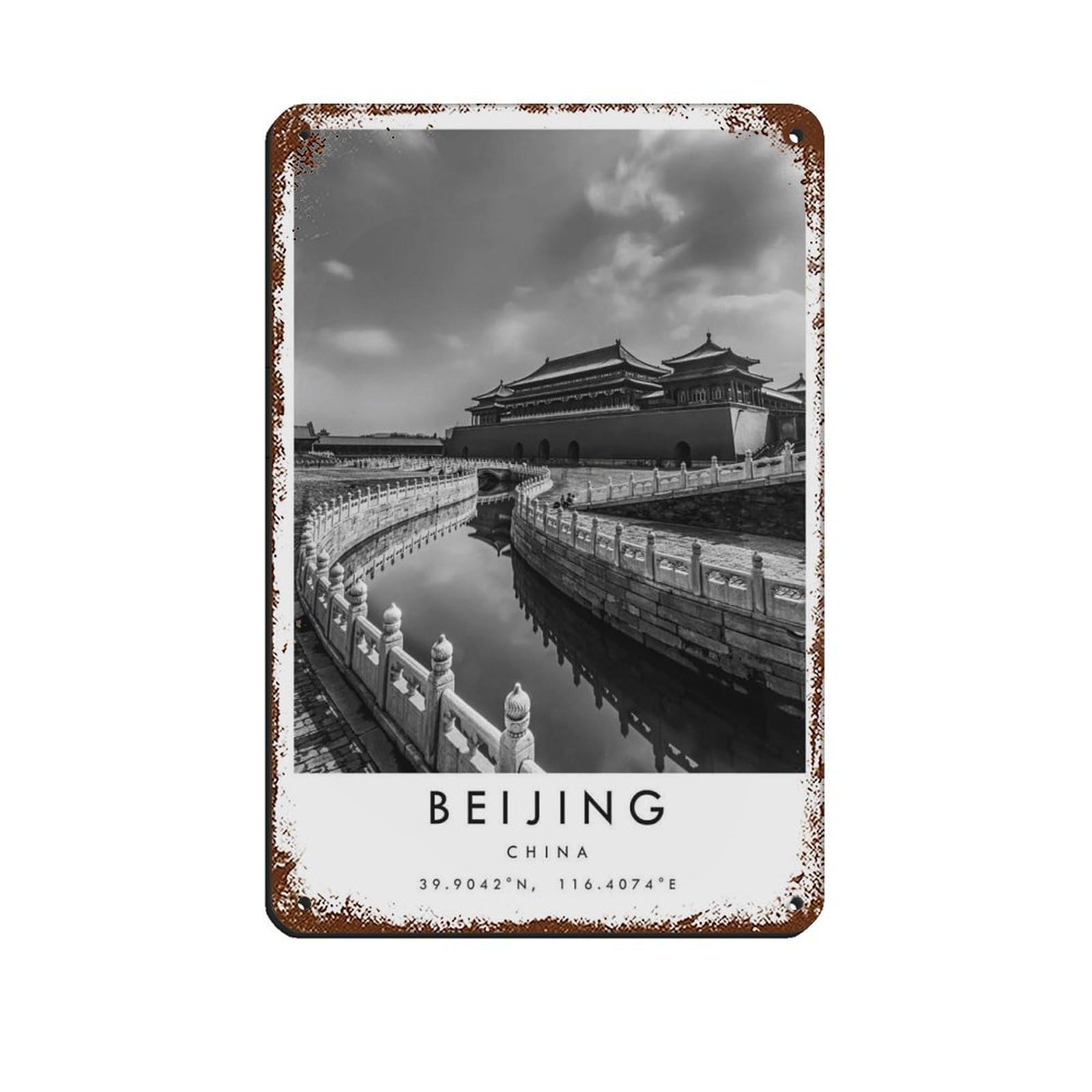 Beijing Travel, China Poster Retro Poster Metal Tin Sign Chic Art Retro Iron Painting Bar People Cave Cafe Family Garage Poster Wall Decoration 8x12inch(20x30cm)