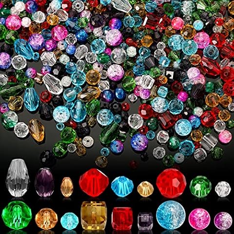 1300 Pcs Glass Beads for Jewelry Making Faceted Bicone Cube Crystal Beads Assorted Beads Bead Assortments Loose Beads for Bracelet Pendant Necklace Making Supply Assorted Color 6 Style 3 Size Cover