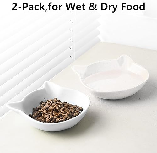 Miniatura 6 de Juego de 2 cuencos de cerámica poco profundos para gatos pequeños, aptos para bigotes para gatos de interior