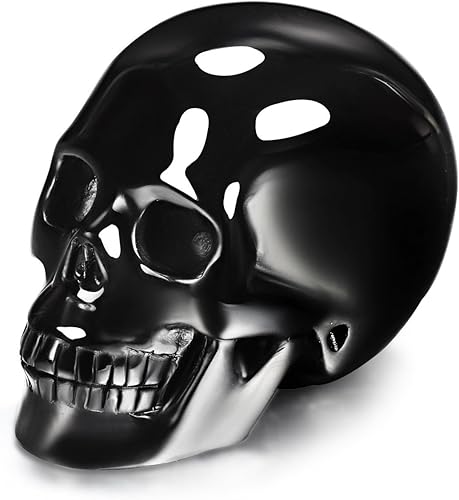 Vista 34 de Skullis 2.0 "Cráneo alienígena de cristal de obsidiana negra, escultura de arte fino de piedras preciosas talladas a mano, estatua de piedra Cráneo