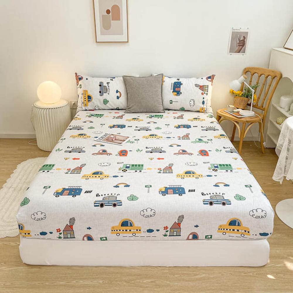 Drap-housse en coton fleur anti-plis 120x200x25cm pour lit double