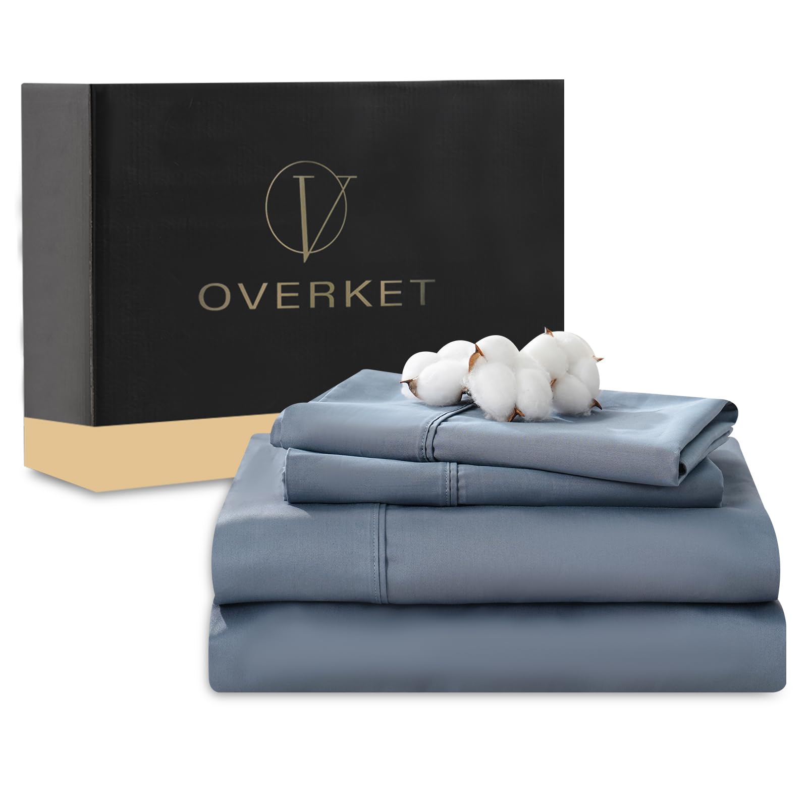 100% Egyptian Cotton Sheets Cal King Sheet Set 4PCS 1000 Thread Count Sateen Weave Soft Breathable 16-Inch Deep Pocket（California King,Dusty Blue）