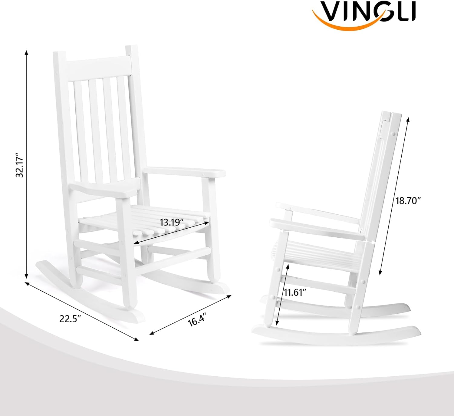 VINGLI Outdoor Child’s Rocking Chair, All Weather Wooden Rocking Chair with High Backrest, Patio Rocker for Garden, Yard, Balcony, Wooden Rocker for 3-9 Years Old, White